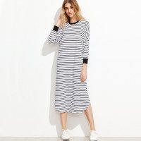 Striped contrast drop shoulder dress